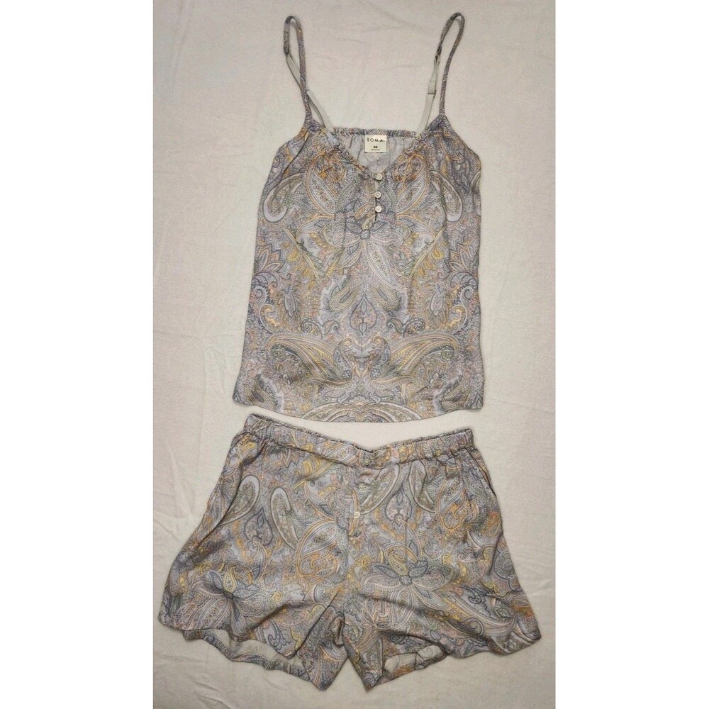 Soma Paisley Print Cami & Shorts Set in Light Gray, Blue & Gold - Picture 10 of 10